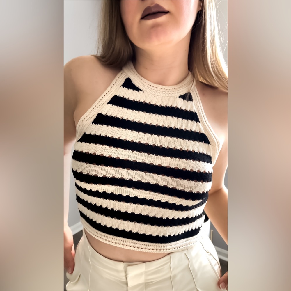 Stretchy black beige halter top